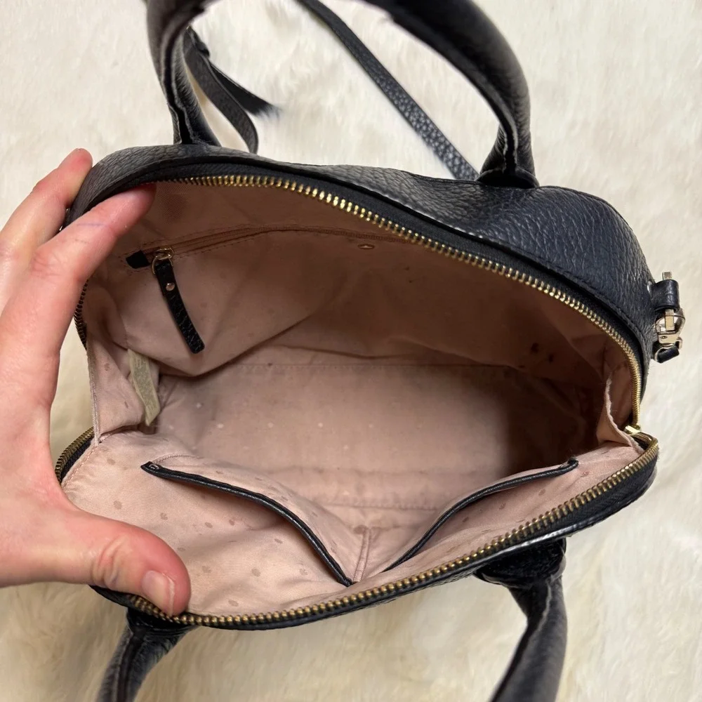 Kate Spade Black‎ Pebbled Leather Dome Satchel Crossbody Bag Top Handle Purse